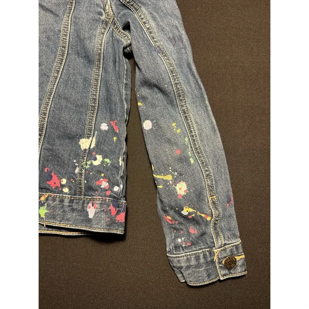 Gap Kids Girls Denim Jacket Paint Splatter Artist Distressed Blue Size M 8/9